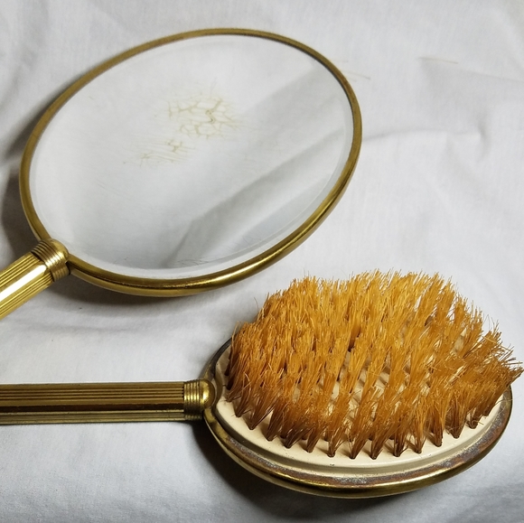 Vintage Vanity Set: Mirror, Brush & Hair Receiver - Picture 3 of 15